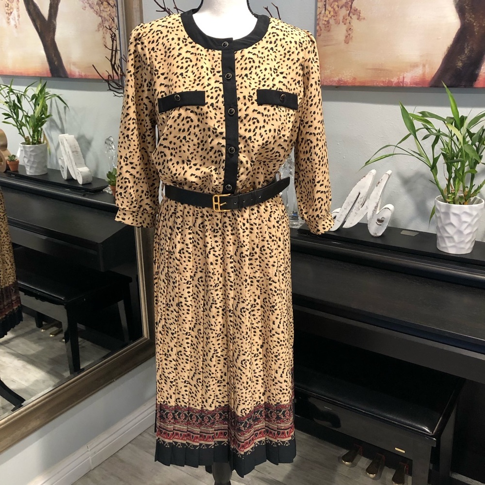Breli Originals Vintage Animal Print Pleated Dress size M/L